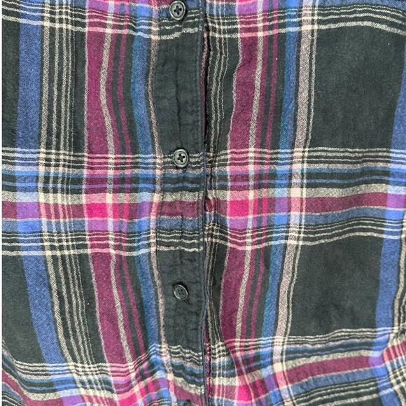 FREE PEOPLE Nordic Day Button Front Oversized Lace Up Sides Plaid Blouse Size M - Picture 5 of 9